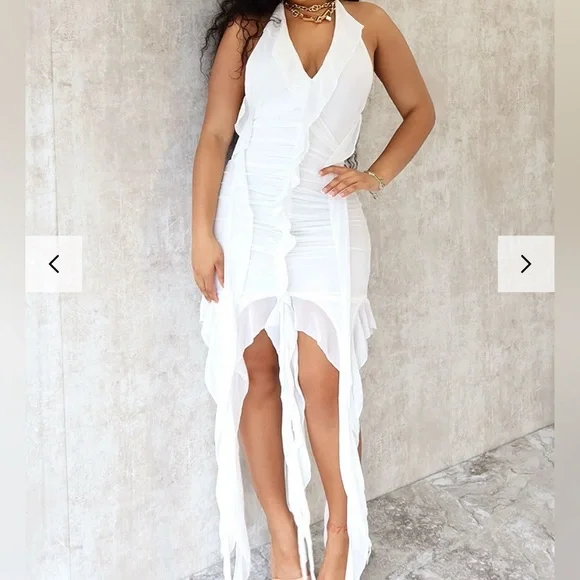 asymmetrical hemline prom dresses 90s Asymmetrical Halter Dress (XS)